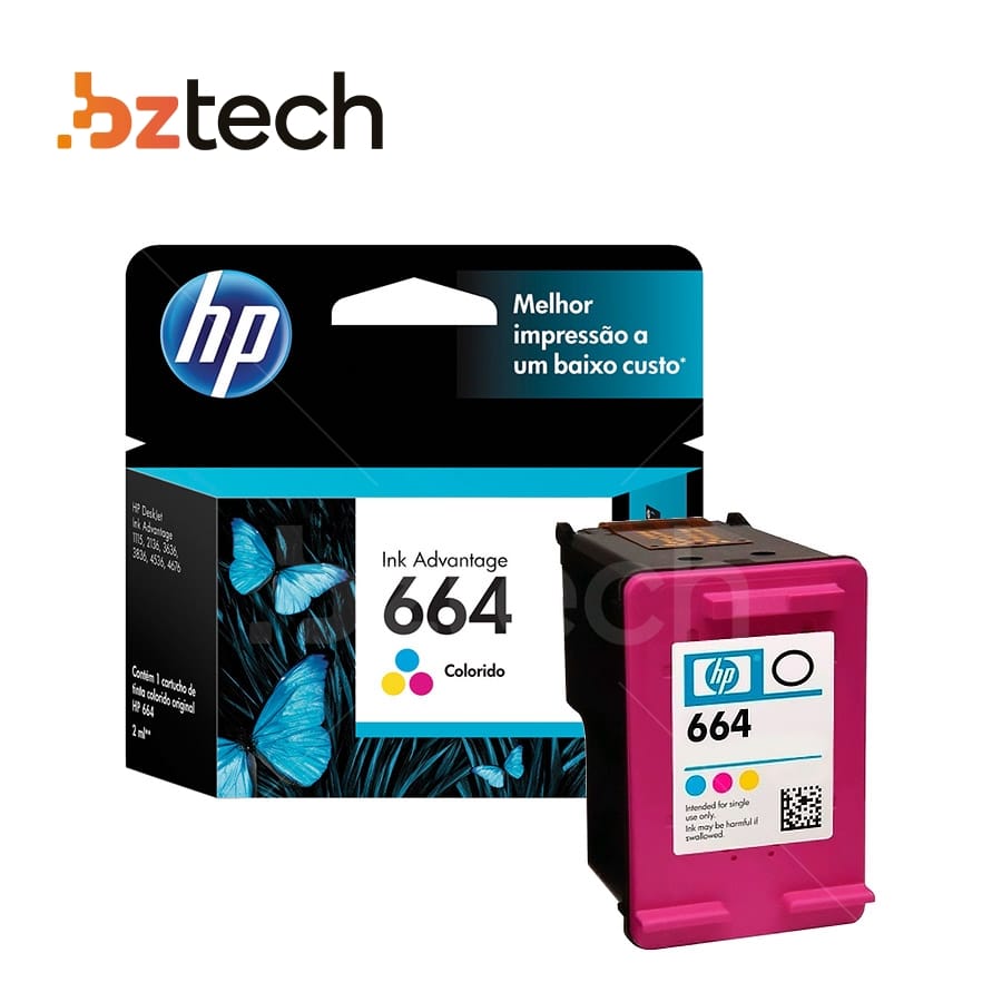 Cartucho de Tinta Original HP Tricolor 664 2ml 100 Impressões Bz Tech